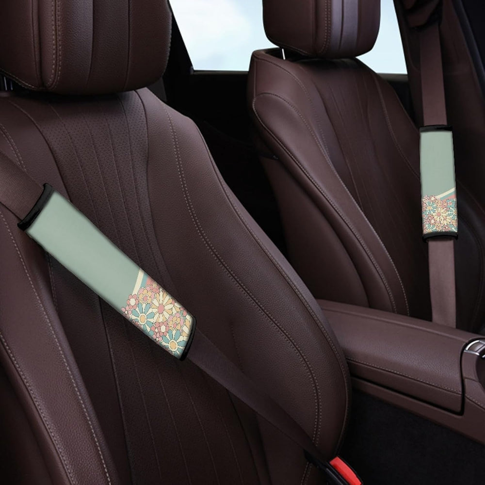 Abstract 70S Groovy Flower Auto Seat Cover Full Set for Women,12 Pack Green S...