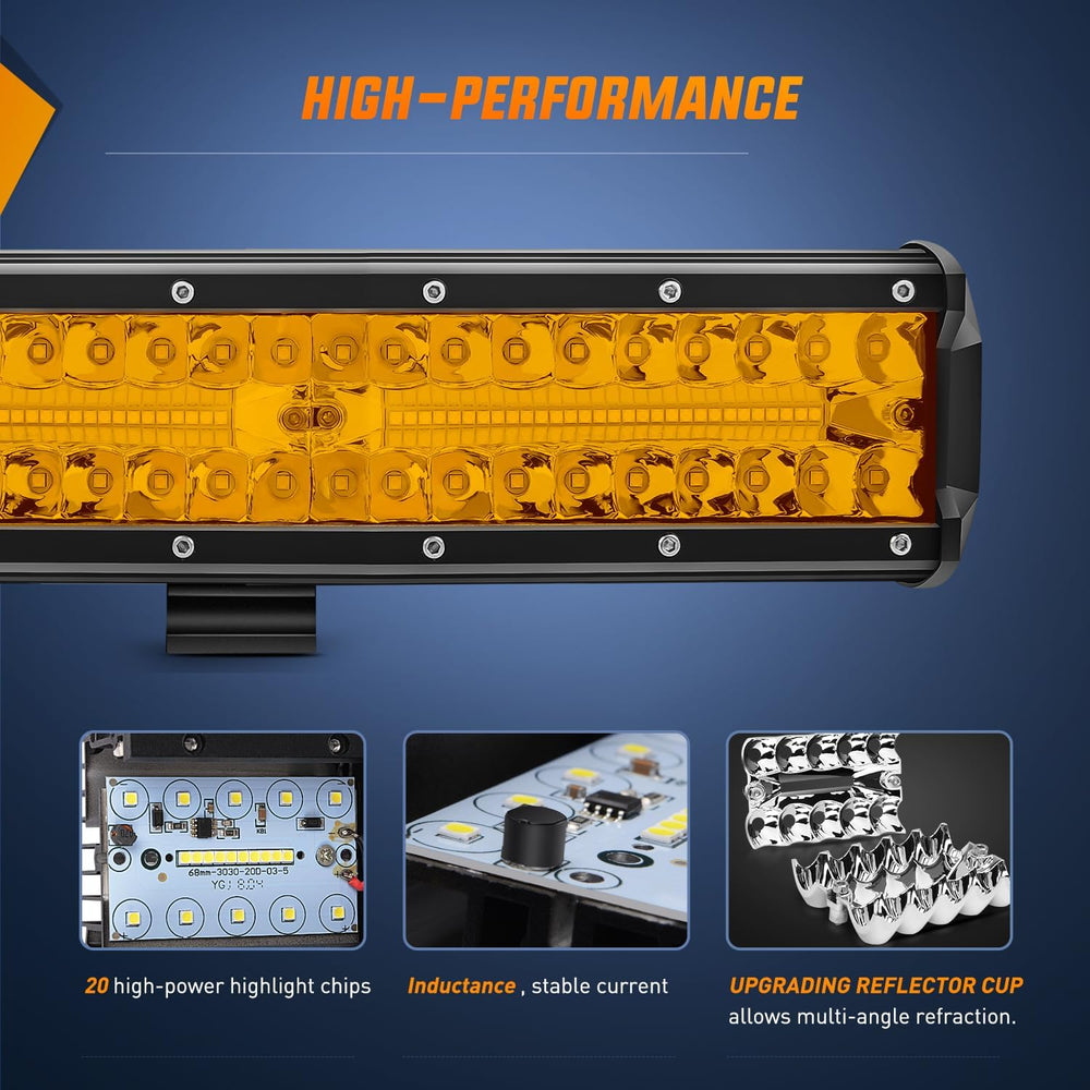 Nilight Led Light Bar 12 Inch Amber 300W Spot Flood Combo Waterproof Triple R...