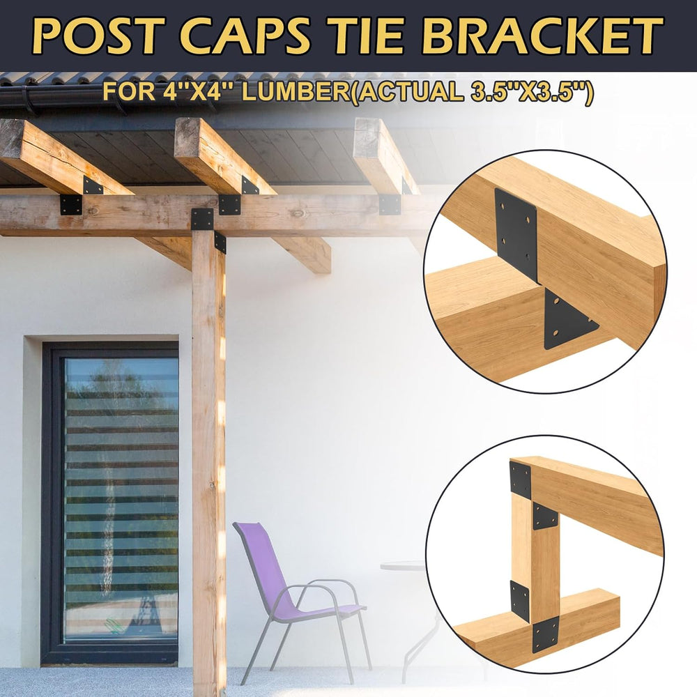 4-Pack 4x4 Deck Post Caps Tie Brackets, Base Anchor Mount for Wood