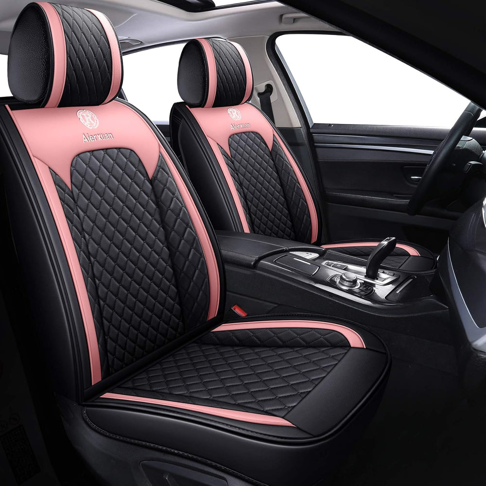 Girly Front Car Seat Covers Waterproof Leather, Black-Pink