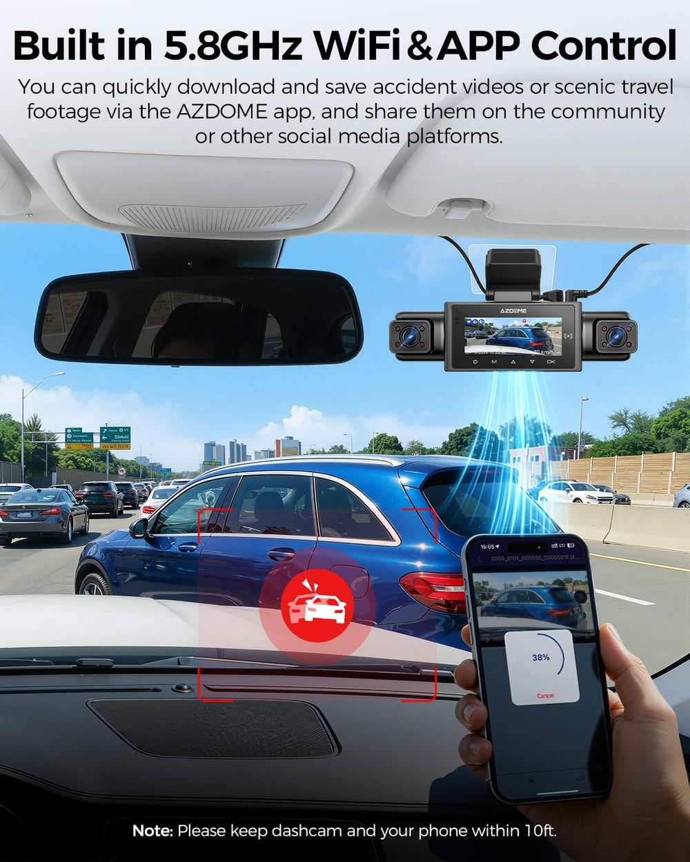 AZDOME M350 4 Channel 360 Dash Cam, 2.5K Front 1080P Rear Inside, GPS WiFi
