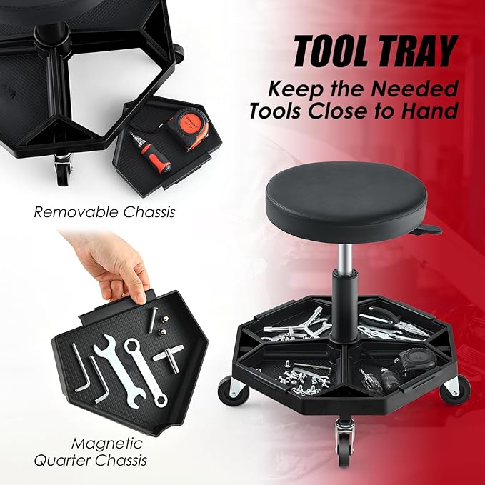 IRONMAX Rolling Mechanic Stool, Adjustable Shop Stool Creeper Seat
