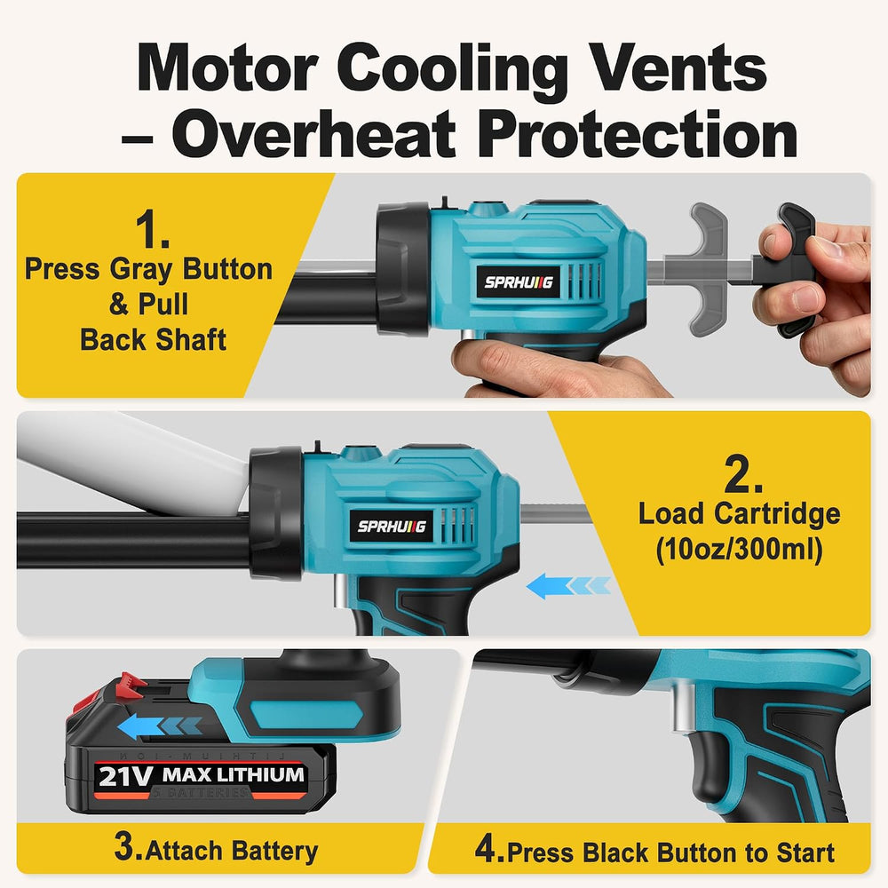 Cordless Electric Caulking Gun Automatic Battery Powered Caulk Gun with 21V 2...