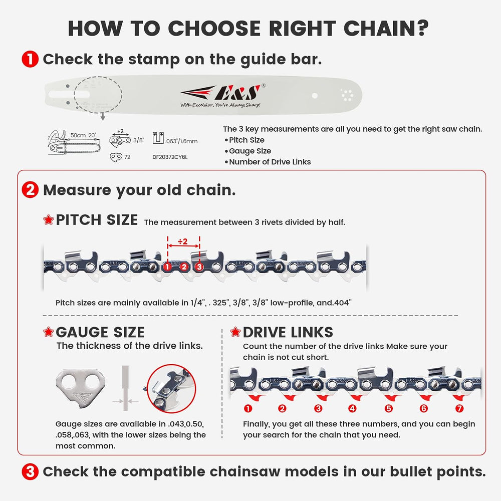 5 Pack 20 Inch Chainsaw Chain 3/8" Pitch .058" Gauge 72 Drive Links
