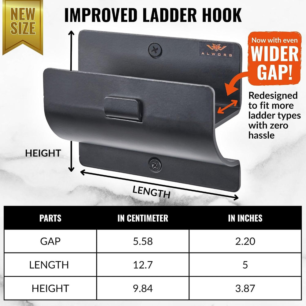 Ladder Hanger Set of 2 for Garage Wall - Black Heavy Duty Utility Hook