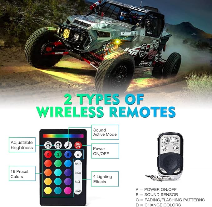 Xprite Bluetooth RGB LED Rock Lights Kit, Motorcycles, Boats