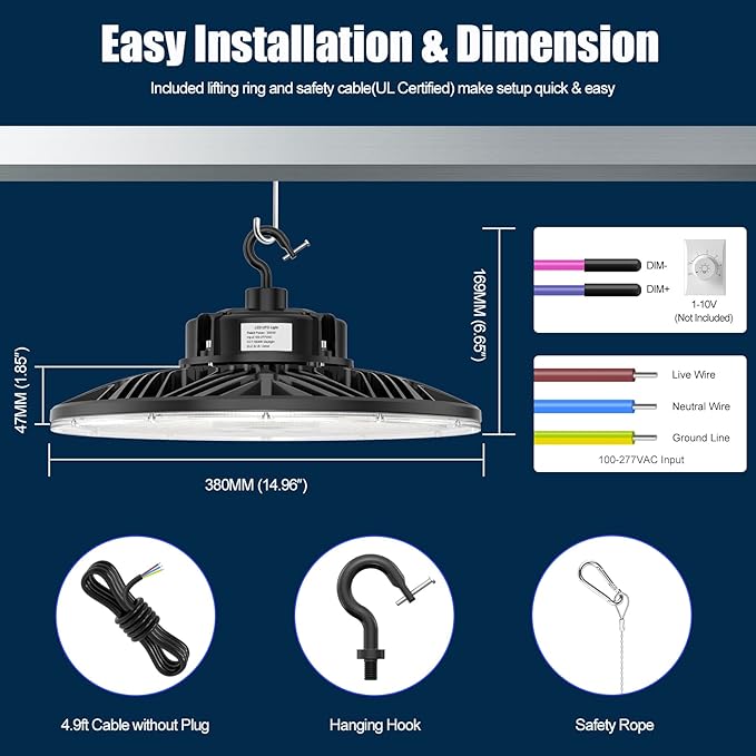 BBESTLED 3 Pack 300W LED High Bay Light, UL Listed UFO High Bay Lights Dimmable