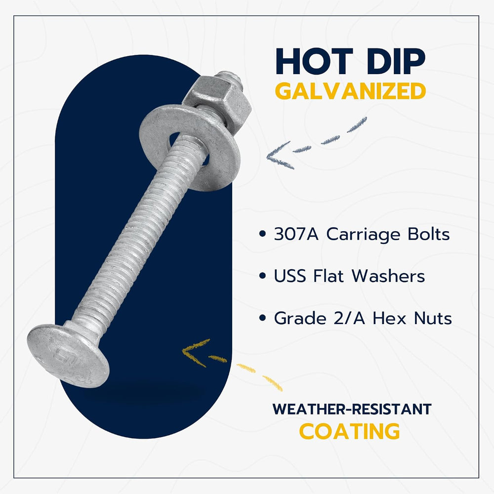 1/4" x 2-1/2" (100 Pack) Galvanized Carriage Bolt Kit Grade 307A In...
