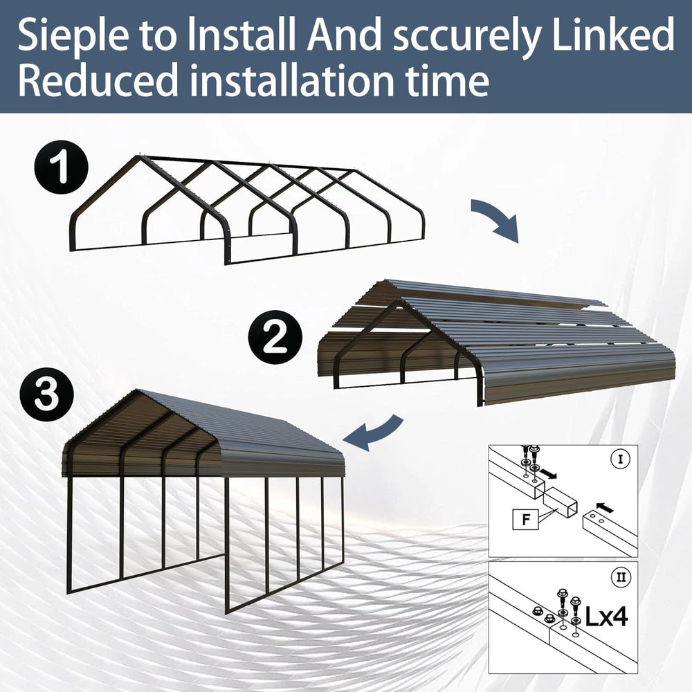 Gray 10x20 ft Heavy Duty Metal Carport Kit