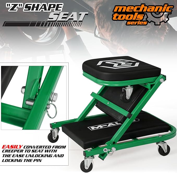 M-AUTO Foldable Z Creeper 2-in-1 Rolling Folding Car Creeper & Seat, 330LBS