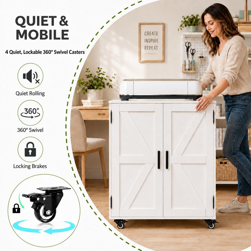 Cutaswish Craft Storage Cabinet for Cutting Machines, Barn Doors and Wheels