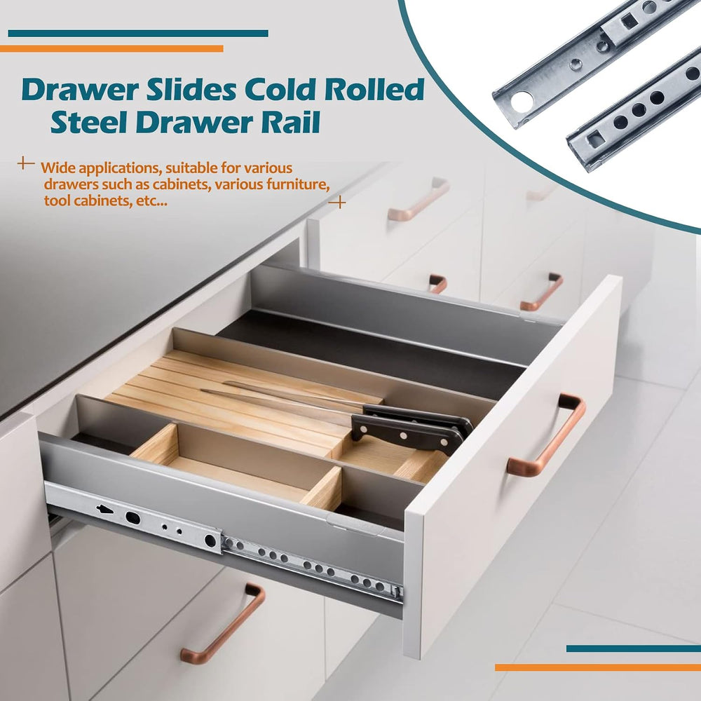 Uenhoy 6 Pair Drawer Slides 16" Two Way Slide Track Rail