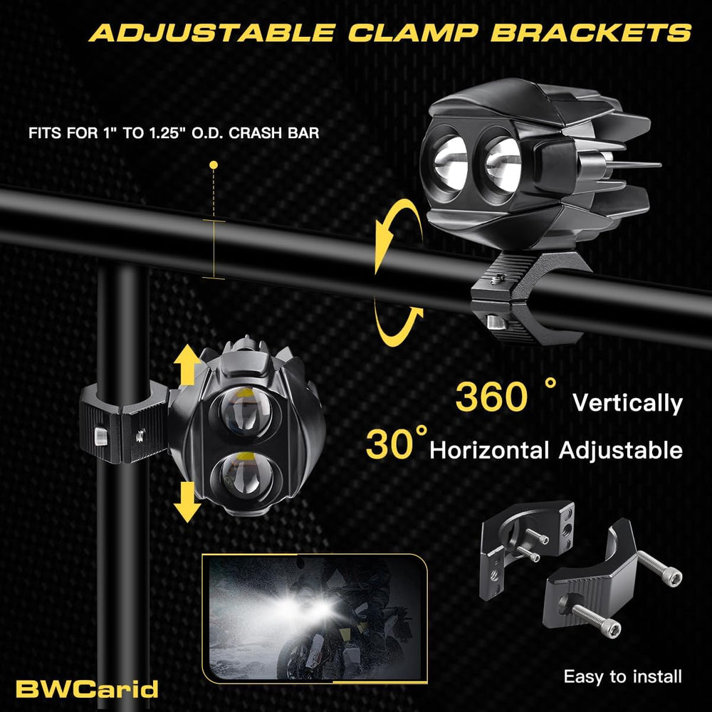 D7 Motorcycle Driving Fog Lights LED Kit Amber White 6 Modes Strobe | Auxilia...