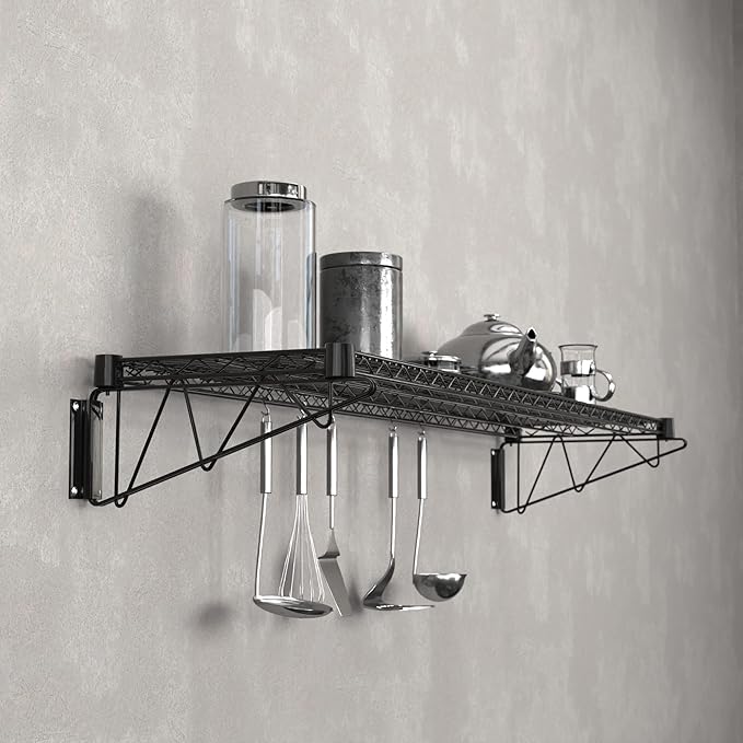 14" x 60" Black Epoxy Wire Wall Mount Shelf