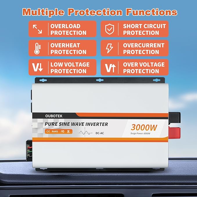 3000 Watt Pure Sine Wave Inverter, DC 12V to AC 120V