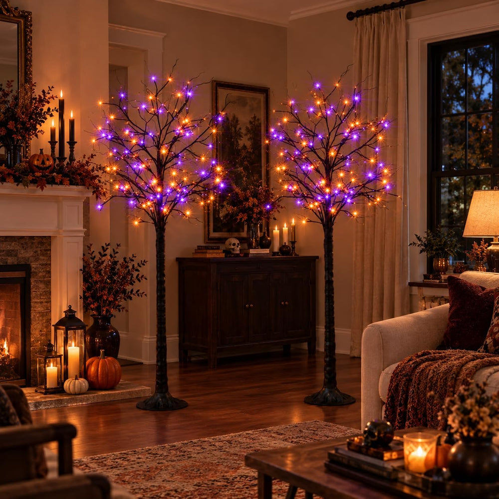 Cofiyard 2 Pack 6FT Halloween Tree with Lights, Total 288 LED Purple & Or...