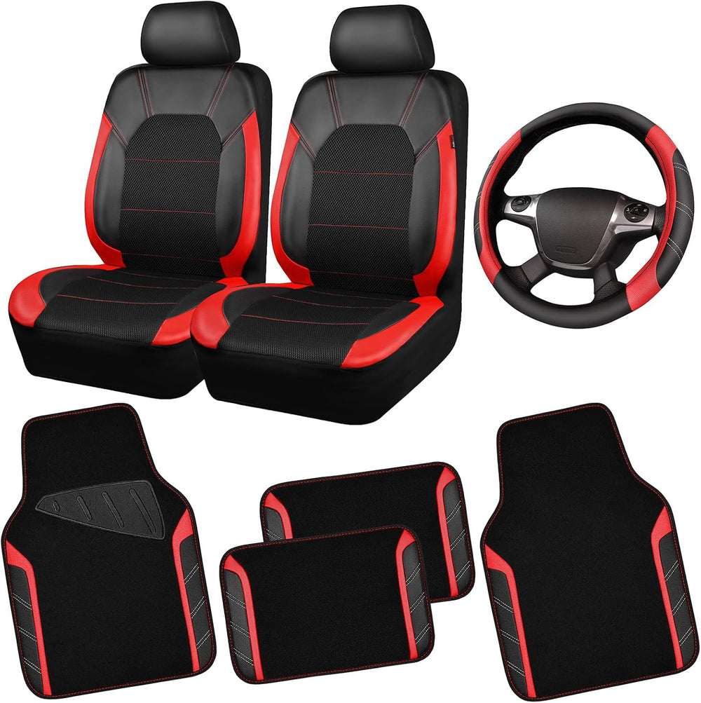 CAR PASS Air Mesh Leather Car Seat Covers for Front Seats, Waterproof Car Flo...