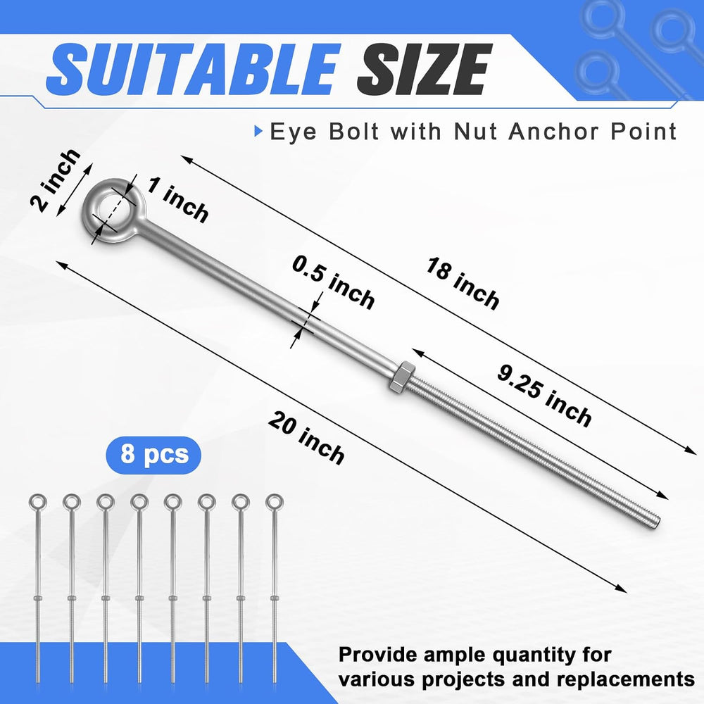 LEIFIDE 8 Pack 1/2" x 18" Eye Bolt Heavy Duty with Nut for Wood