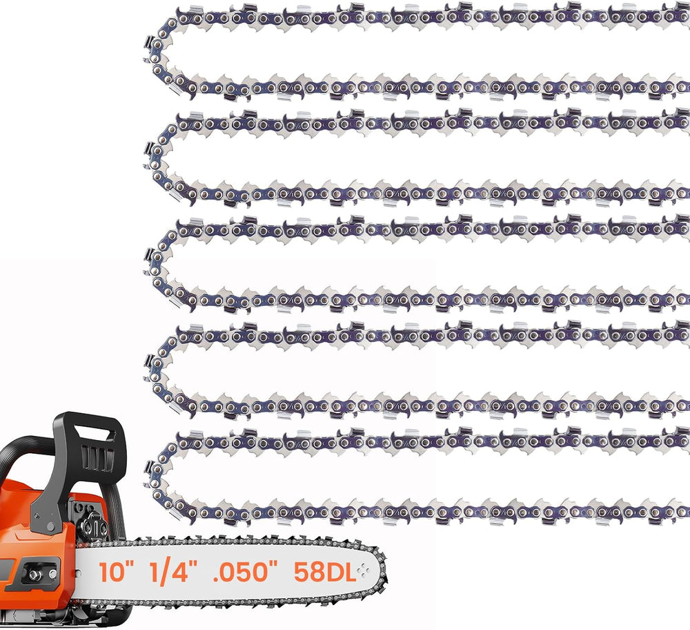 5 Pack 10 Inch Chainsaw Chain 1/4" Pitch .050" Gauge 58 Drive Links