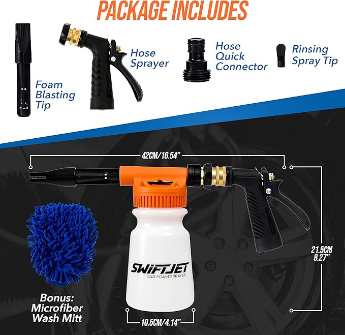 SwiftJet Car Wash Foam Gun + Microfiber Wash Mitt