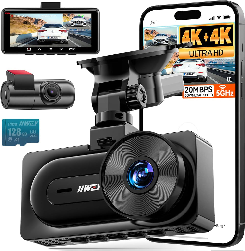 IIWEY 4K+4K Dash Cam Front Rear, Dual STARVIS Sensor, 128G Card Includes