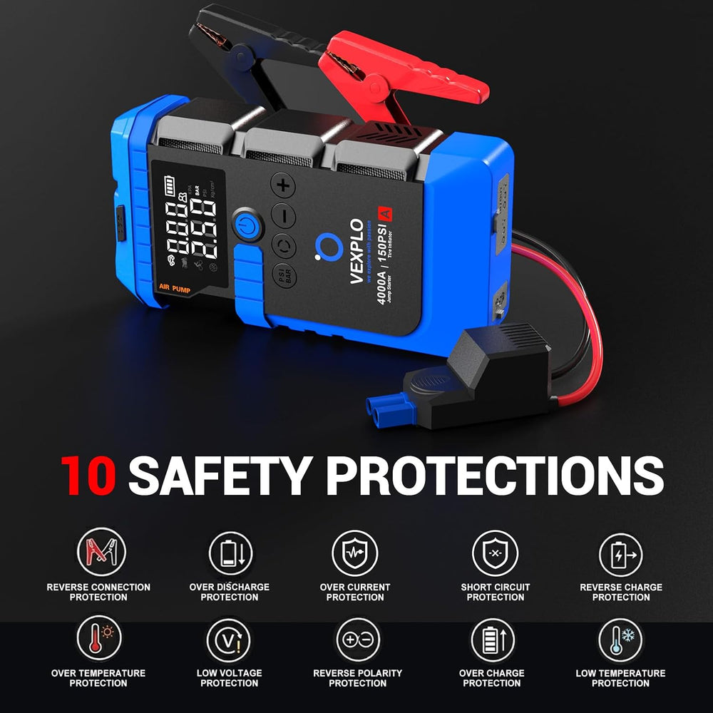 Jump Starter with Tire Inflator Portable Roadside Emergency Car Kit