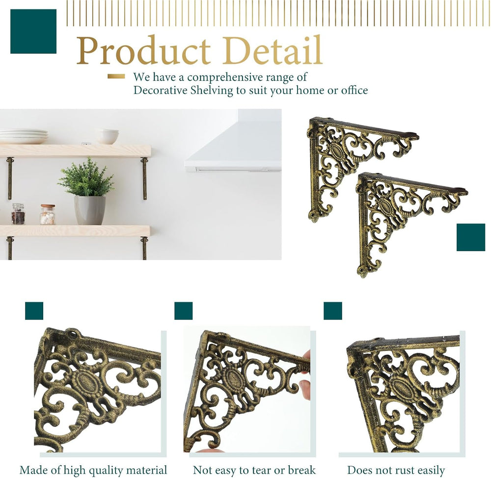 Lounsweer 4 Pcs Shelf Brackets, 8 Inch Antique Brass Wall Mounted,Classic