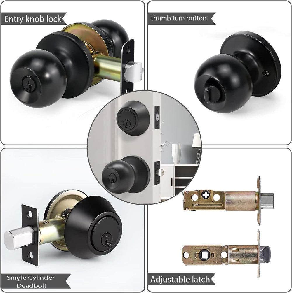 Exterior Door Lock Set with Deadbolt, Keyed Alike Door Lock with Key for Fron...