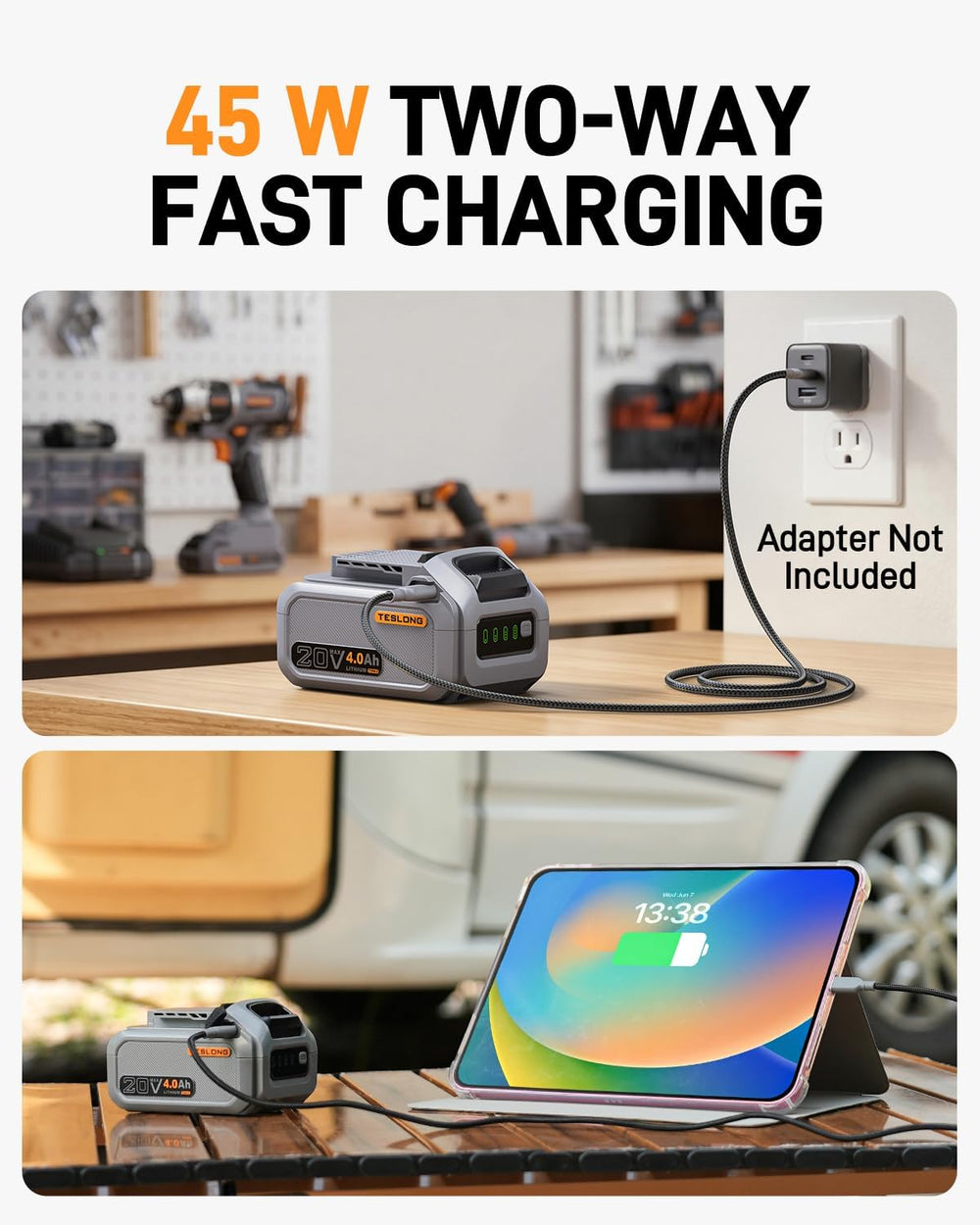 Teslong Tire Inflator Portable Air Compressor for Cars, Cordless Air Pump
