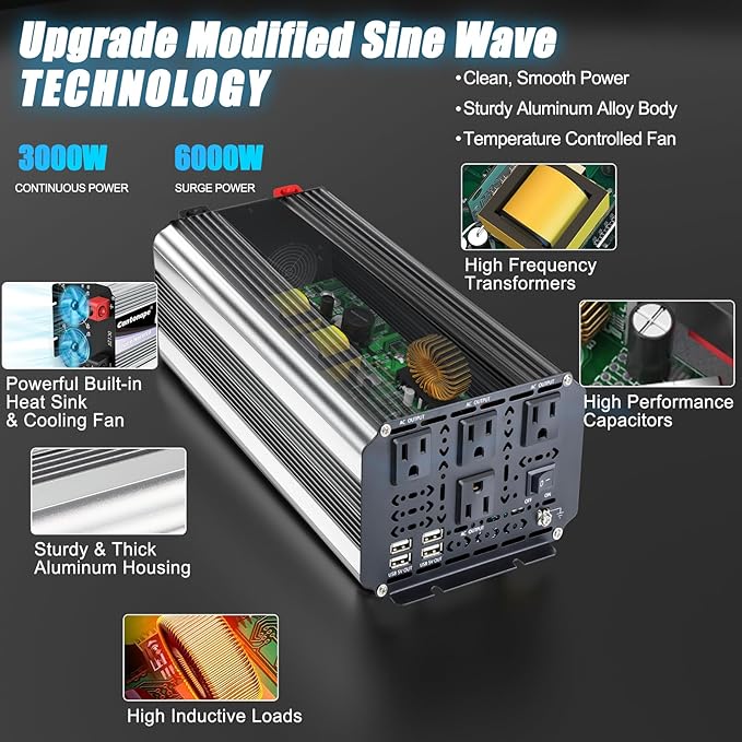 3000W Power Inverter 12V to 110V/120V DC to AC