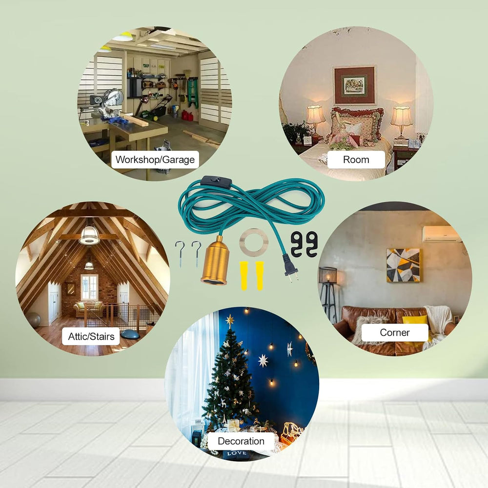 Teal Hanging Lamp Cord 15FT, Plug in Swag Light Kit, 2-Pack