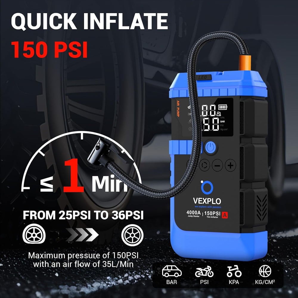 Jump Starter with Tire Inflator Portable Roadside Emergency Car Kit
