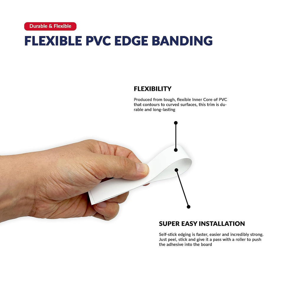 White PVC 7/8 inch x 50 ft Edge Banding Tape Peel Stick Adhesive Edging Venee...