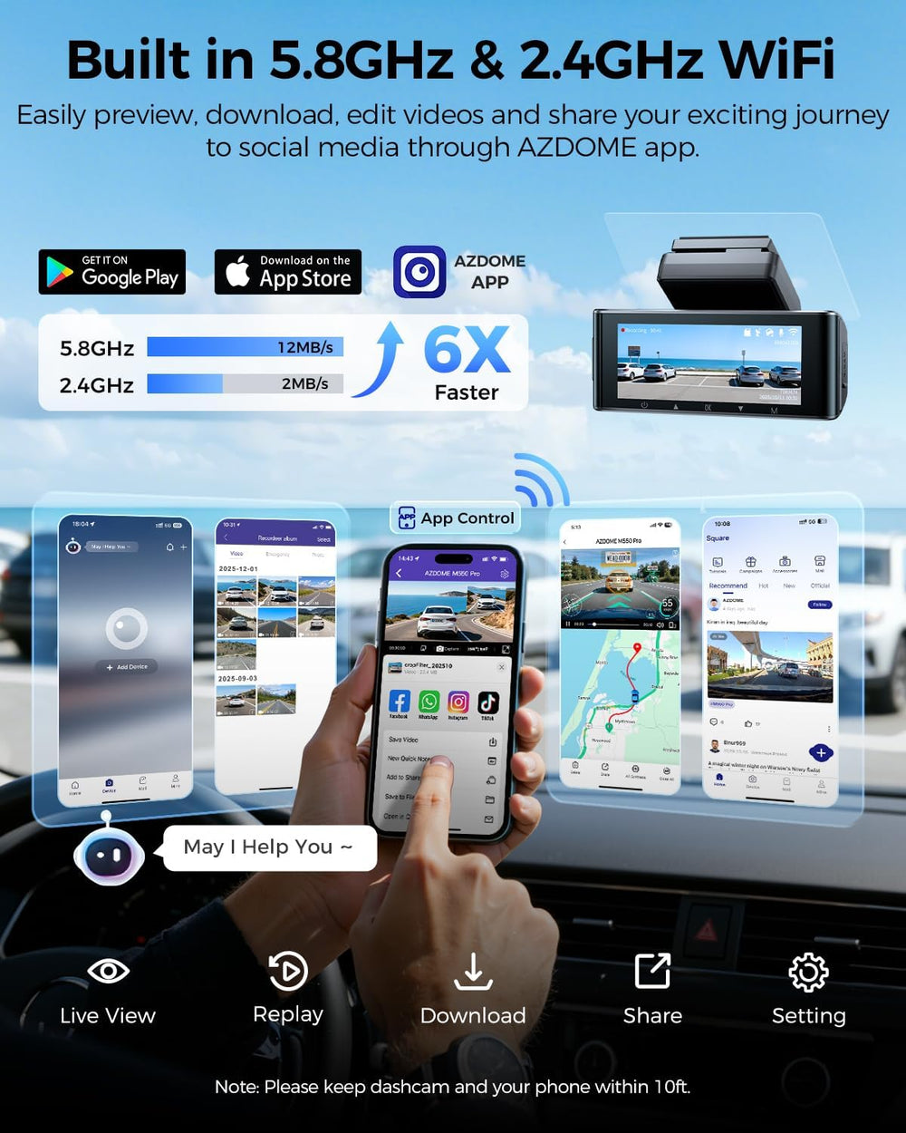 AZDOME 3 Channel Dash Cam Front and Rear Inside, 4K+1080P+2.5K ADAS Dash Cam,...