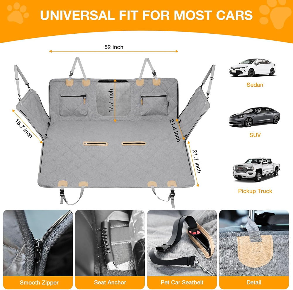Dog Car Seat Cover for Back Seat, Hard Bottom Back Seat Extender for Dogs, Wa...