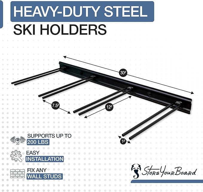 StoreYourBoard Ski Wall Storage Rack – Ski Rack Wall Mount Holds 8 Pairs