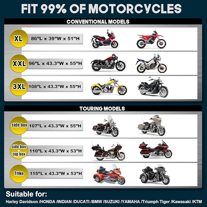 Rosefray Motorcycle Cover with Side+Top Box Heavy Duty 600D Waterproof
