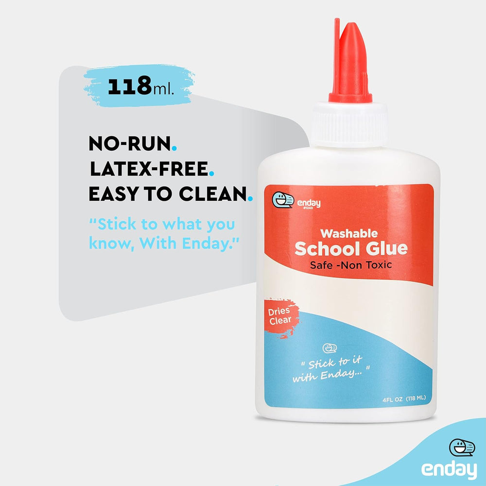 Enday Washable Liquid School Glue, White, 4 oz Bottles, Non-Toxic, 24-Pack