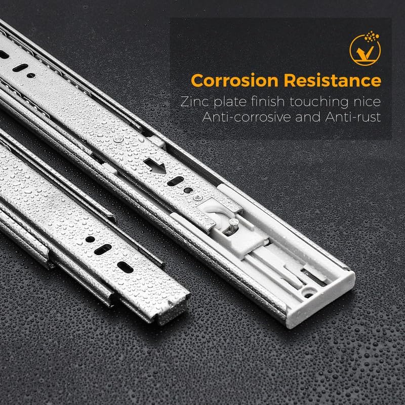 22 Inch Soft Close Drawer Slides, Side Mount Ball Bearing, 10 Pairs, Silver