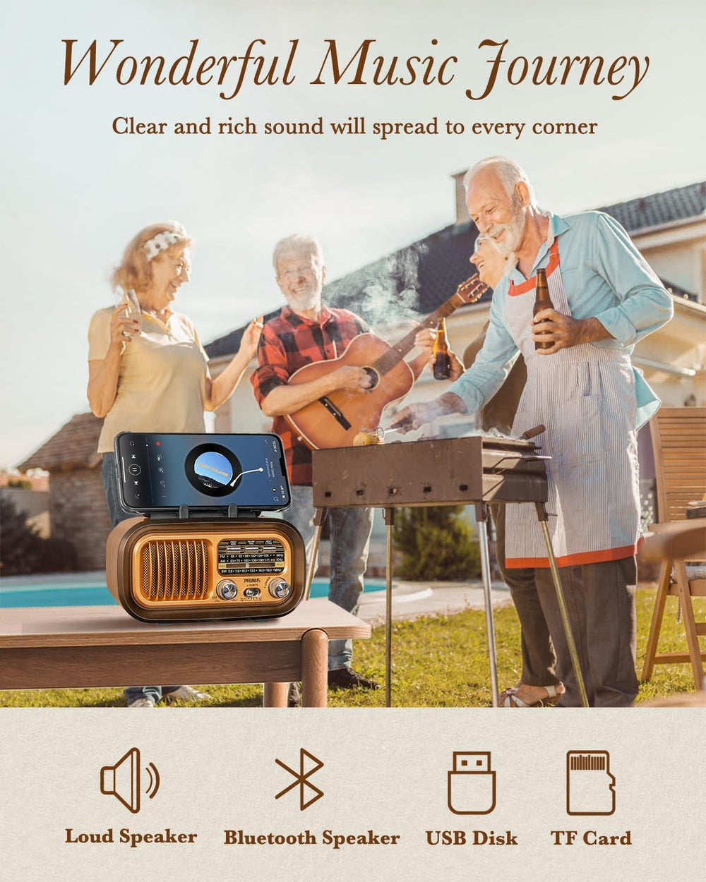 PRUNUS J-150 Portable Radio AM FM SW Bluetooth Speaker,TF Card/USB Playback