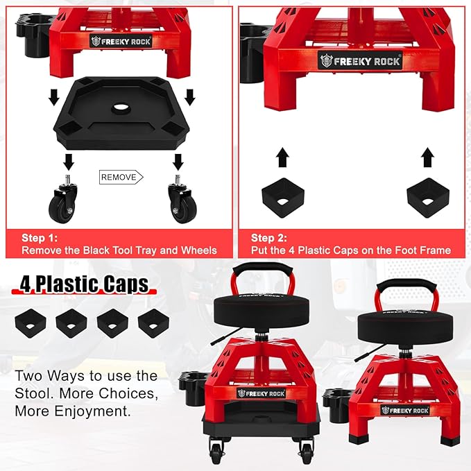 Rolling Shop Stool with Wheels, Heavy Duty Garage Work Mechanic Stool with