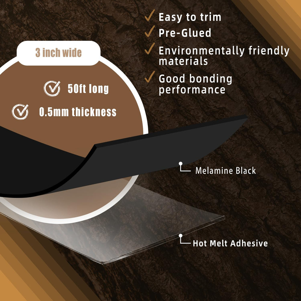 GSCIT Club Black Edge Banding, 3 inch x 50ft Melamine Edge Banding with Hot M...