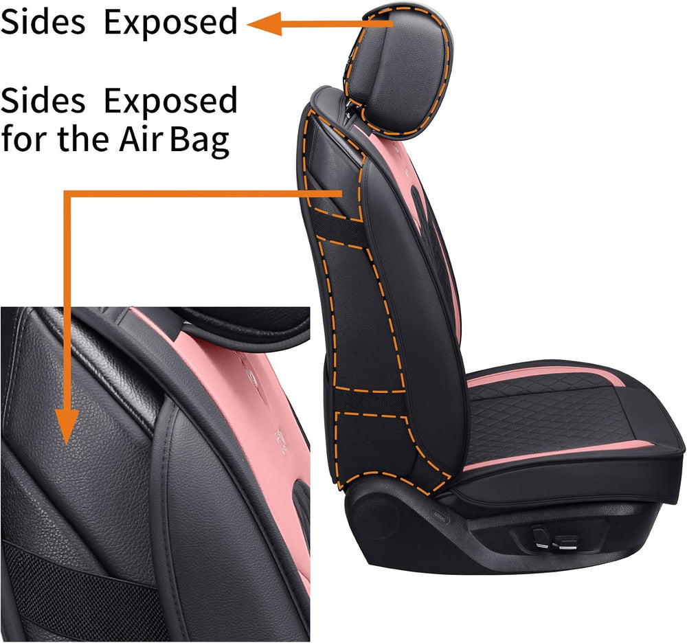 Girly Front Car Seat Covers Waterproof Leather, Black-Pink
