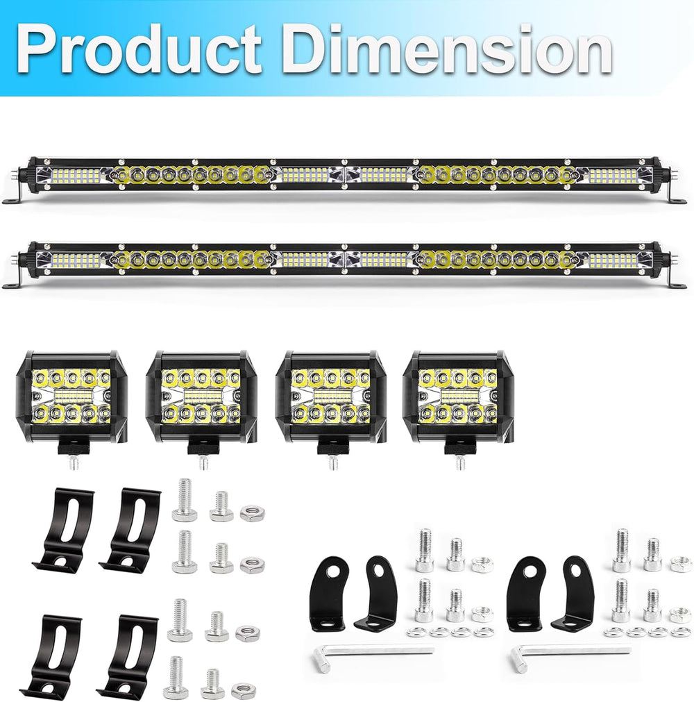 LIGBT 2Pcs 21 inch 204W LED Light Bar Kit with 4 Pods for Truck