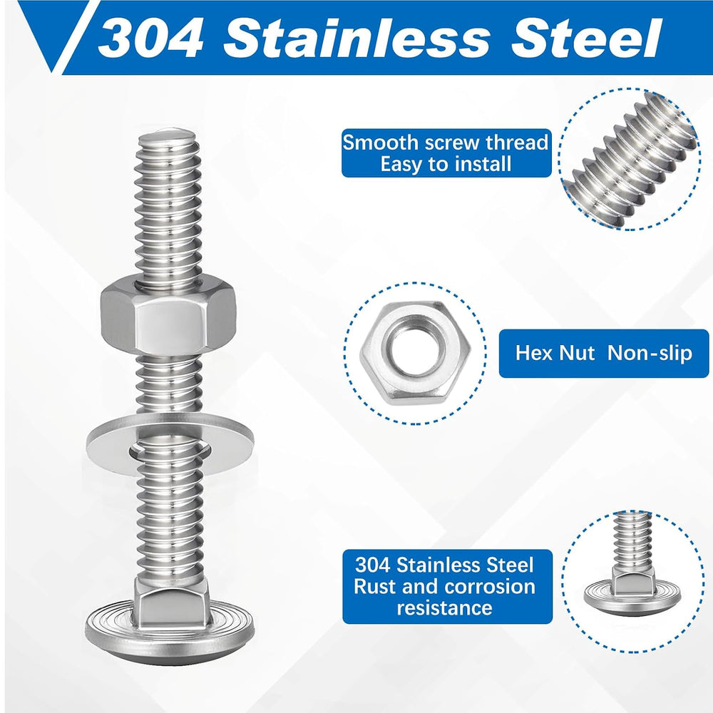 Zonon 50 Sets 5/16-18 x 2" Carriage Bolts and Nuts Kit,Silver