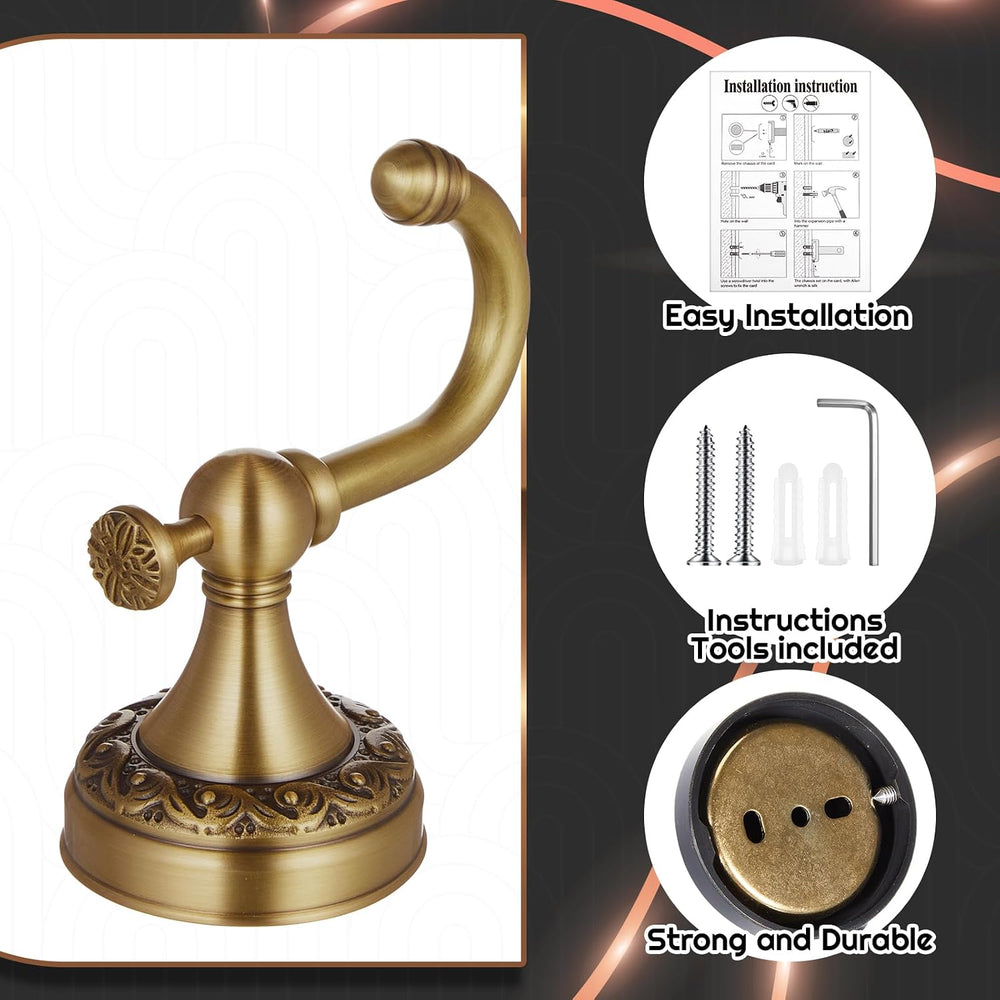 Yaocom 2 Pack Antique Towel Hooks Wall Mounted, Brass, Single