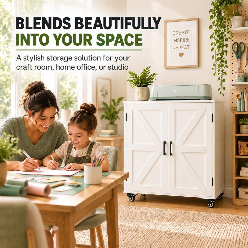 Cutaswish Craft Storage Cabinet for Cutting Machines, Barn Doors and Wheels