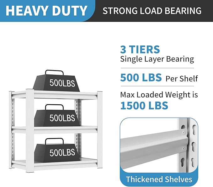 31.5" H Metal Storage Shelving, 1500LBS Heavy Duty Shelves Unit, Adjusta...