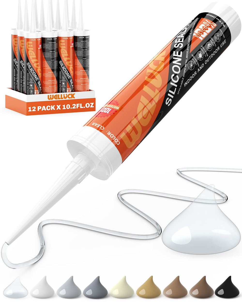 WELLUCK Clear Silicone Caulk, 100% Waterproof Silicone Sealant Adhesive Caulk...