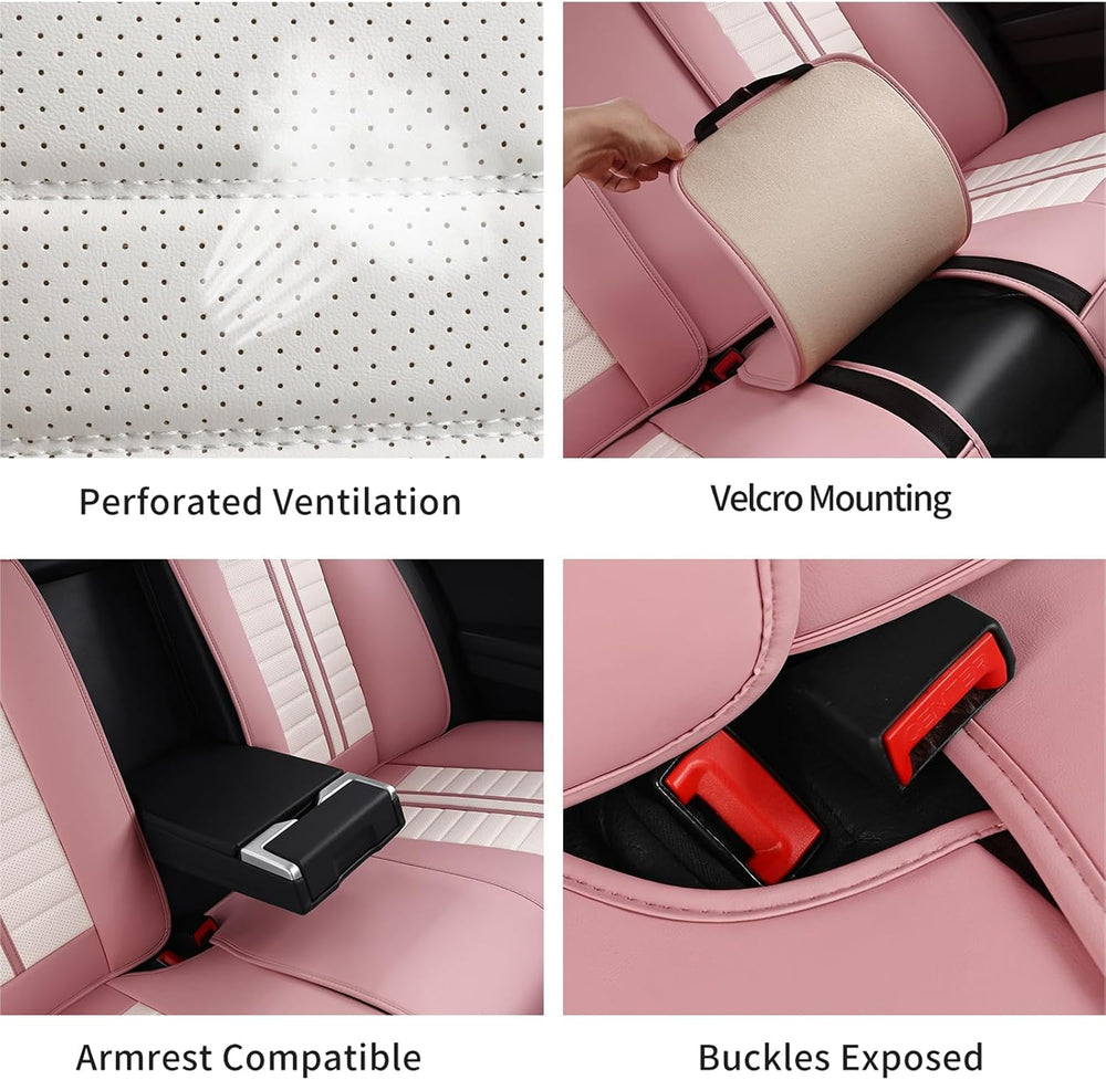 Waterproof Seat Covers Full Set Pink White Sporty Style Universal